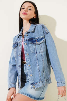 Çift Cep Kapaklı Kısa Kot Ceket Mavi - Kadın Giyim Modelleri