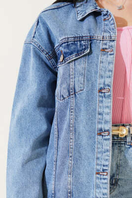 Çift Cep Kapaklı Kısa Kot Ceket Mavi - Kadın Giyim Modelleri