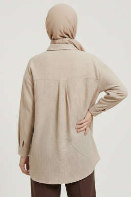 Çift Cep Kapaklı Zımbalı Tunik Bej - Tunik