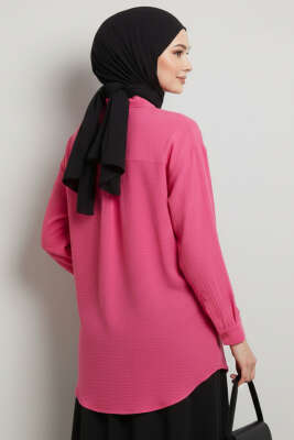Çift Cep Kapaklı Zımbalı Tunik Fuşya - Tunik