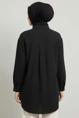 Çift Cep Kapaklı Zımbalı Tunik Siyah - 500-700 TL Ürünler