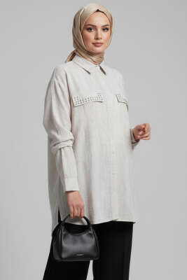 Çift Cep Kapaklı Zımbalı Tunik Taş - NEVA MODA