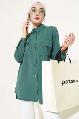 Çift Cepli Ayrobin Gömlek Çimen Yeşili 