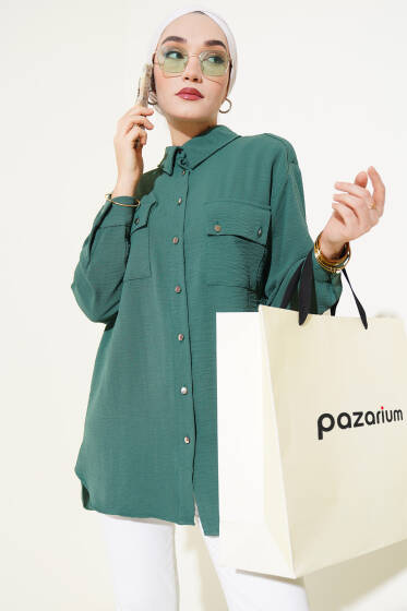 Çift Cepli Ayrobin Gömlek Çimen Yeşili - Gömlek