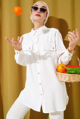 Çift Cepli Ayrobin Gömlek Ekru - Gömlek