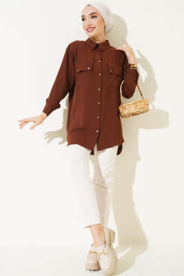 Çift Cepli Ayrobin Gömlek Kahve - Gömlek