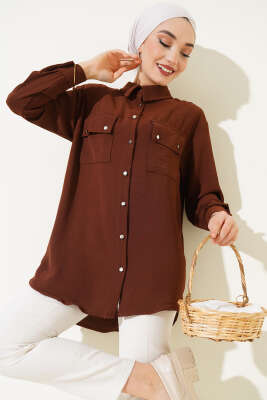 Çift Cepli Ayrobin Gömlek Kahve 