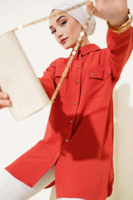 Çift Cepli Ayrobin Gömlek Kiremit 