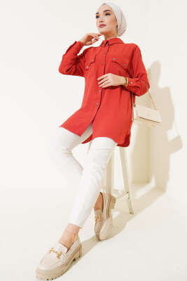 Çift Cepli Ayrobin Gömlek Kiremit - Gömlek