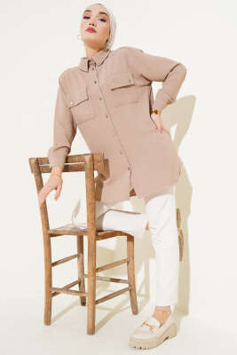 Çift Cepli Ayrobin Gömlek Latte - Gömlek