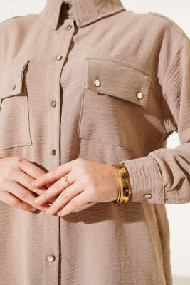 Çift Cepli Ayrobin Gömlek Latte - Gömlek