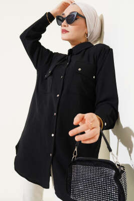 Çift Cepli Ayrobin Gömlek Siyah 