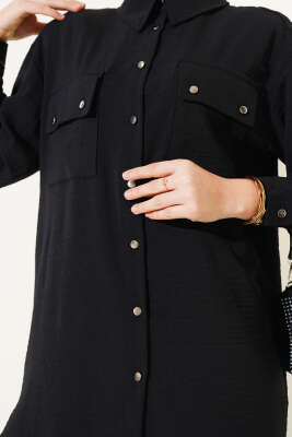 Çift Cepli Ayrobin Gömlek Siyah - Gömlek