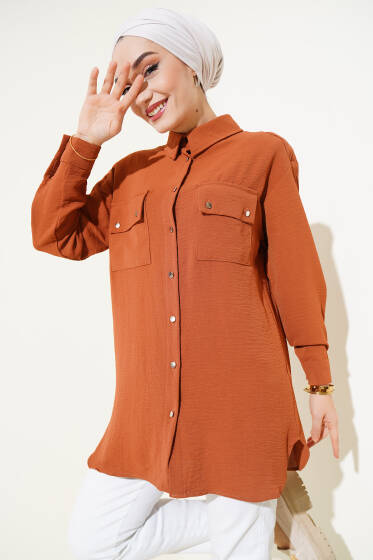 Çift Cepli Ayrobin Gömlek Taba - Gömlek