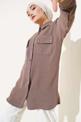 Çift Cepli Ayrobin Gömlek Vizon 