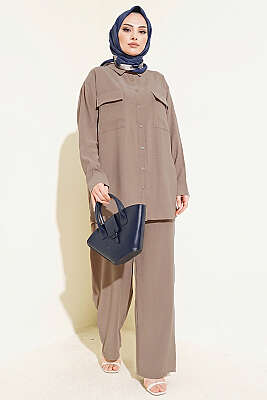 Çift Cepli Basic İkili Takım Bej - İkili Takım