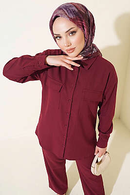 Çift Cepli Basic İkili Takım Bordo - NEVA MODA