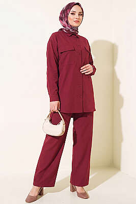 Çift Cepli Basic İkili Takım Bordo - İkili Takım