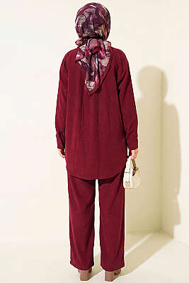 Çift Cepli Basic İkili Takım Bordo - İkili Takım