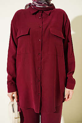 Çift Cepli Basic İkili Takım Bordo - İkili Takım