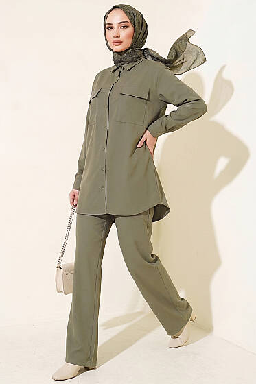Çift Cepli Basic İkili Takım Haki - İkili Takım