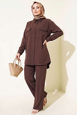 Çift Cepli Basic İkili Takım Kahve - NEVA MODA