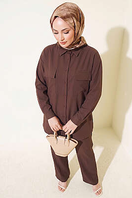 Çift Cepli Basic İkili Takım Kahve - İkili Takım