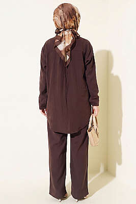 Çift Cepli Basic İkili Takım Kahve - İkili Takım