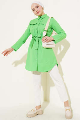 Çift Cepli Bel Lastikli Gömlek Yeşil - Yılın Fırsatı