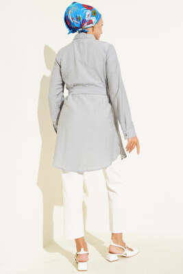 Çift Cepli Belden Bağlamalı Tunik Gri - 300-500 TL Ürünler