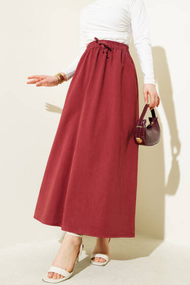 Çift Cepli Beli Lastikli Etek Bordo - Etek