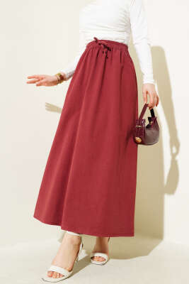 Çift Cepli Beli Lastikli Etek Bordo 