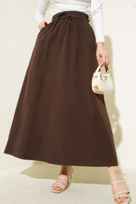 Çift Cepli Beli Lastikli Etek Kahve 