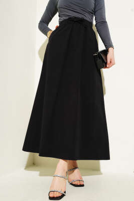 Çift Cepli Beli Lastikli Etek Siyah