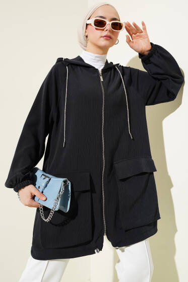 Çift Cepli Bileği Lastikli Kap Antrasit - Dış Giyim&Mont