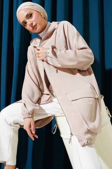 Çift Cepli Bileği Lastikli Kap Bej - Dış Giyim&Mont