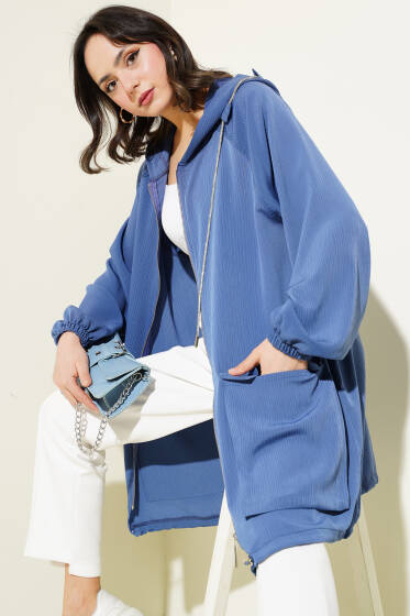 Çift Cepli Bileği Lastikli Kap İndigo - Dış Giyim&Mont