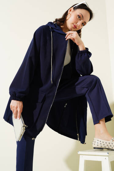 Çift Cepli Bileği Lastikli Kap Lacivert - Dış Giyim&Mont