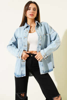 Çift Cepli Detaylı Kot Ceket Kot Mavisi - Kadın Giyim Modelleri