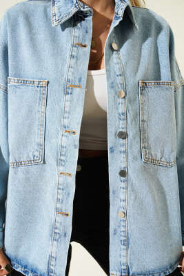 Çift Cepli Detaylı Kot Ceket Kot Mavisi - Kadın Giyim Modelleri