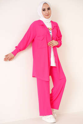 Çİft Cepli Düğmeli İkili Takım Fuşya - İKİLİ TAKIM