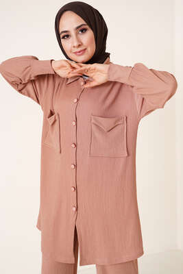 Çİft Cepli Düğmeli İkili Takım Latte - İKİLİ TAKIM