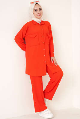 Çİft Cepli Düğmeli İkili Takım Mercan - İKİLİ TAKIM