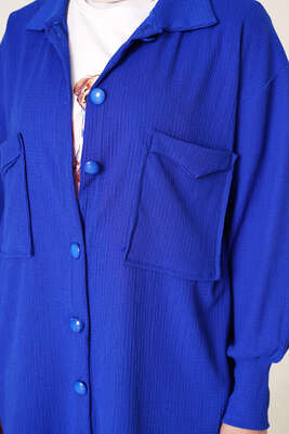 Çİft Cepli Düğmeli İkili Takım Saks - İKİLİ TAKIM