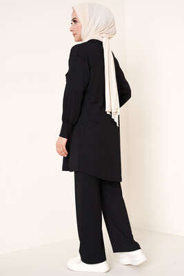 Çİft Cepli Düğmeli İkili Takım Siyah - İKİLİ TAKIM