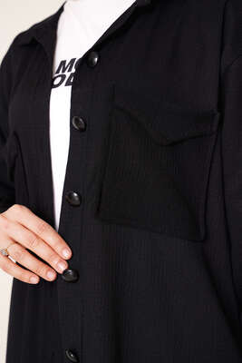 Çİft Cepli Düğmeli İkili Takım Siyah - İKİLİ TAKIM