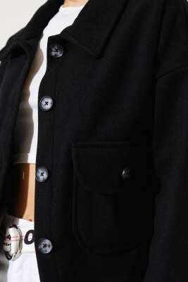 Çift Cepli Düğmeli Kısa Ceket Siyah - Kadın Giyim Modelleri