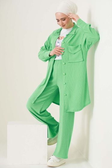 Çift Cepli Düğmeli Lime İkili Takım - İKİLİ TAKIM