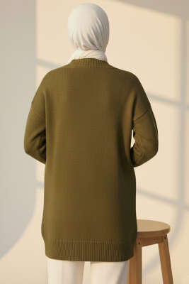 Çift Cepli Düğmeli Triko Hırka Haki - Hırka