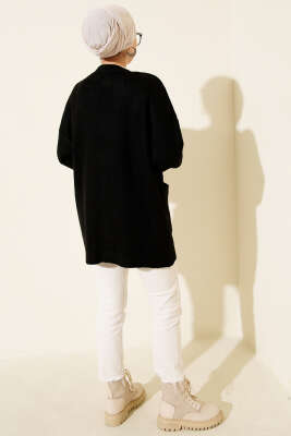 Çift Cepli Düğmeli Triko Hırka Siyah - Hırka